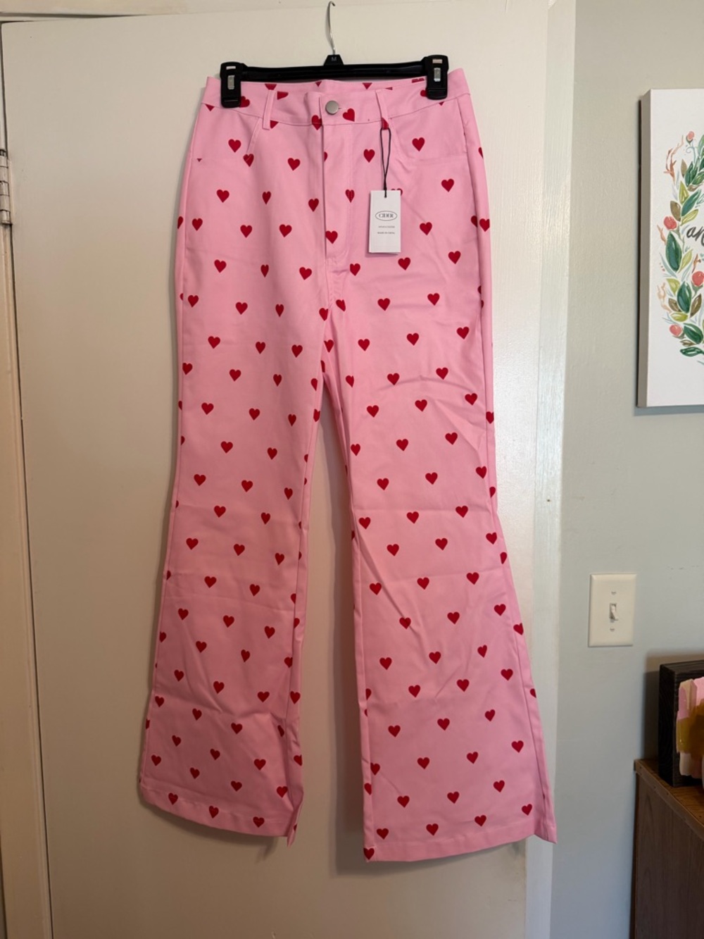 Cider Pink Heart Print Wide Leg Pants